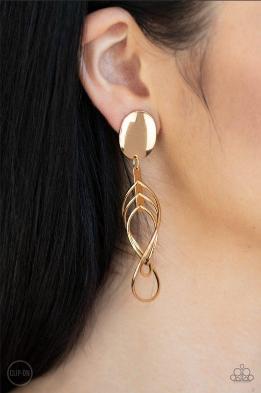 Metallic Foliage-Gold Clip-On Earring