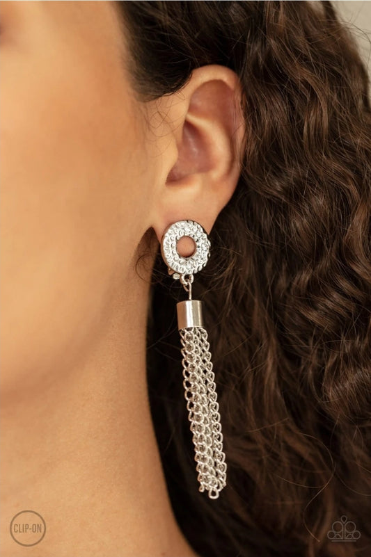Perfectly Prestigious-White Clip-On Earring