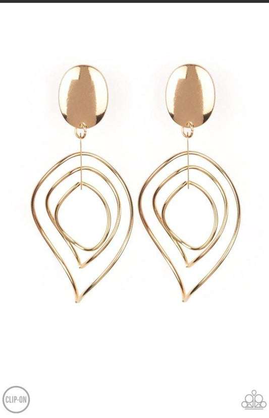 Metallic Foliage-Gold Clip-On Earring